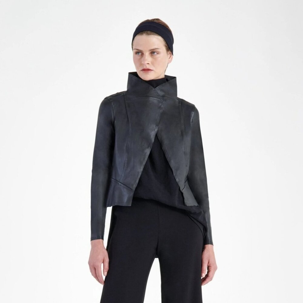 KZ_K Studio Karolina Zmarlak Drape Leather Jacket Black Size XS NEW NWT